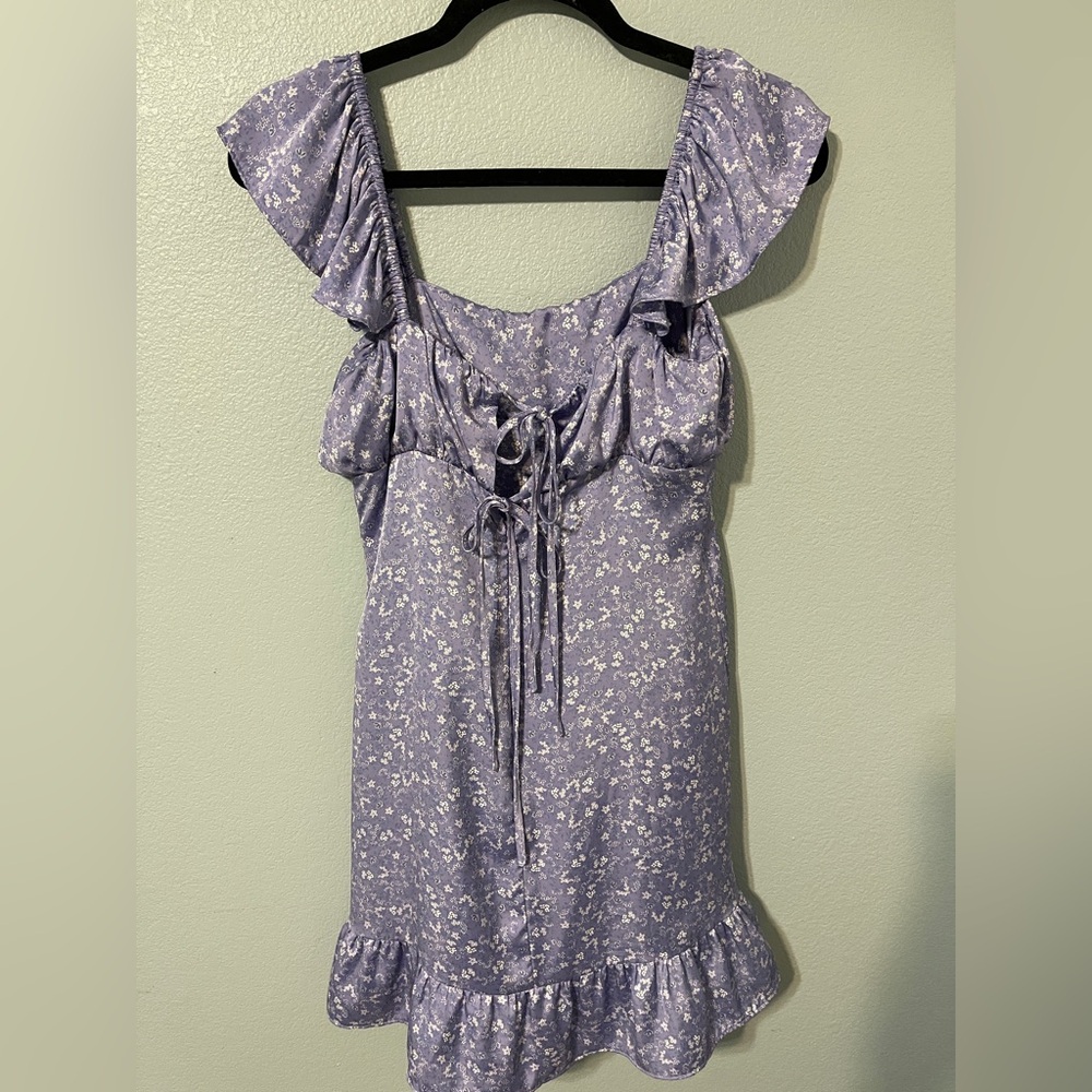 Zara Purple Lilac Floral Mini Dress Ruffle Cottagecore Milkmaid Coquette Small - Picture 4 of 12